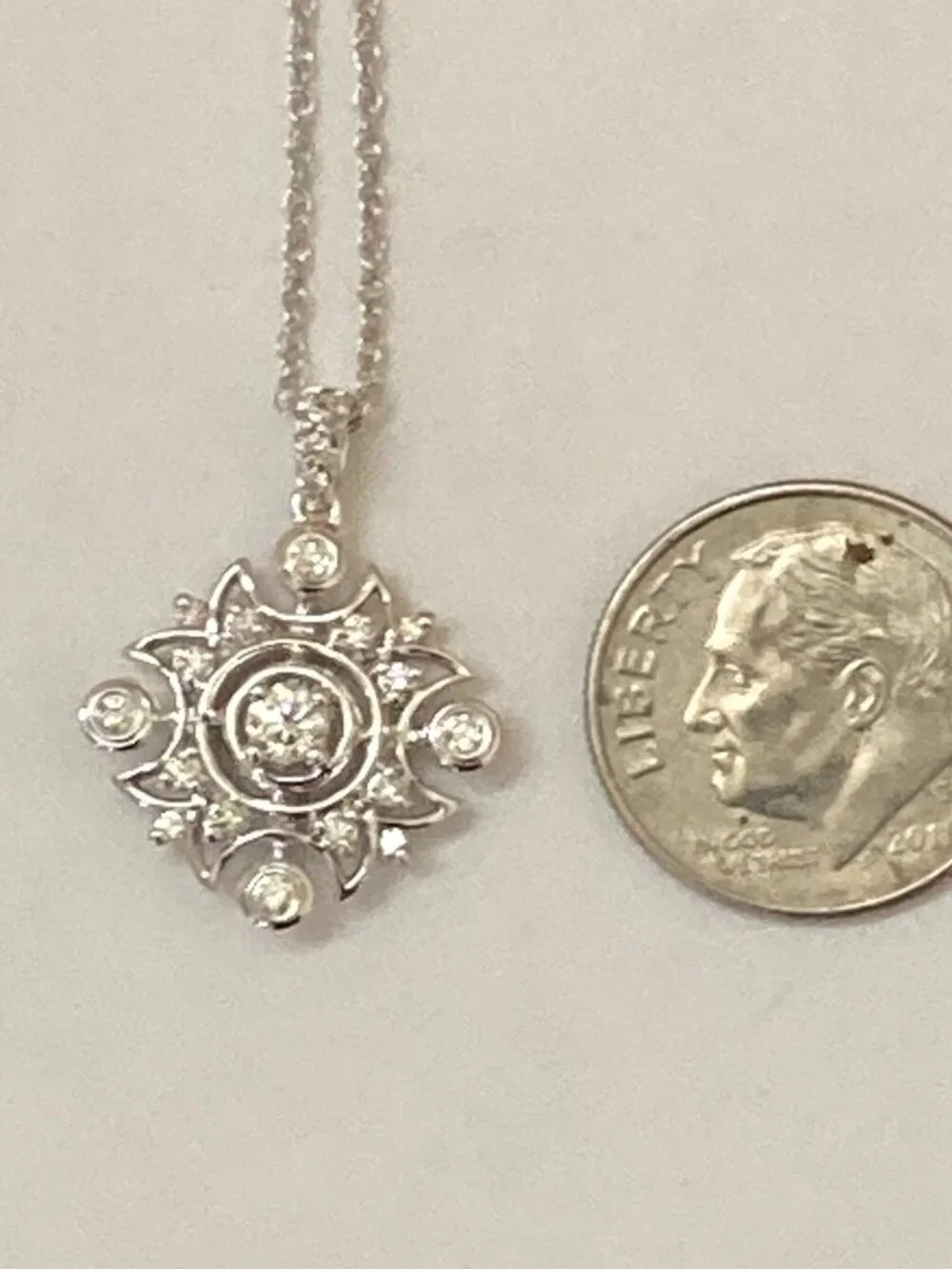 18K White Gold Diamond Pendant Bezel Set .32 Ctw 16" - Picture 8 of 9